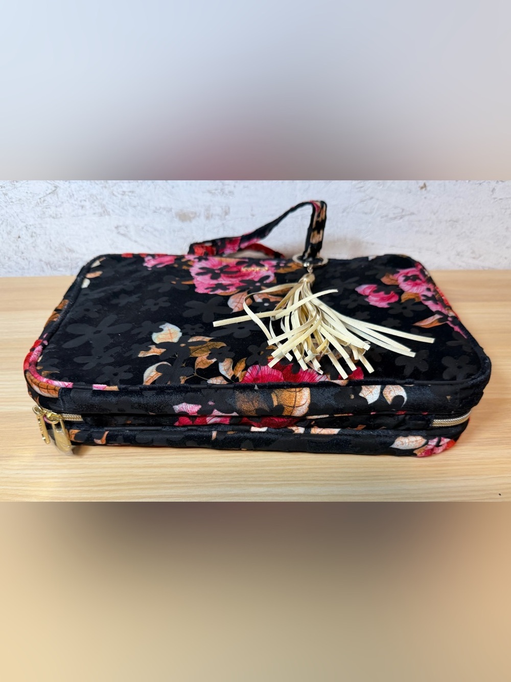 bebe Black Floral Cosmetic Travel Case Set with Pink & Gold Accents - Picture 6 of 6